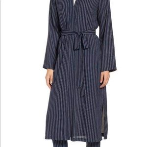 Eileen Fisher Blue Kimono Stripe Belted Jacket.